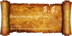 Bacsinszky Géza névjegykártya